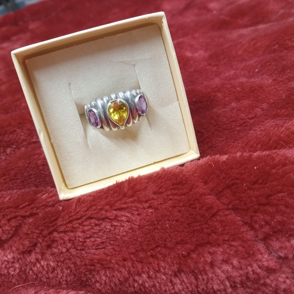 Sterling Silver PAJ Yellow & Purple Ribbed Ring - Picture 3 of 12